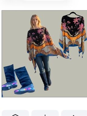 Etro Floral Multicolor Silk Poncho Shawl with Tassels